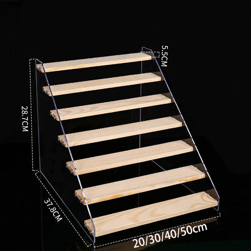 1-7 Step Acrylic Wood Display Stand Wooden Tiered Display Riser Shelf Organizer Rack for Perfumes Figures Collectibles Cupcakes