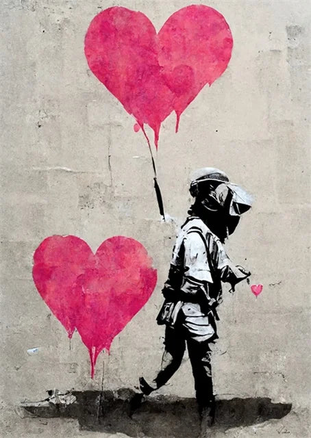 Banksy-Inspired Canvas Print-Graffiti Boy and Girl with Balloon Poster for Pop Street Art Decor in Living Room and Home