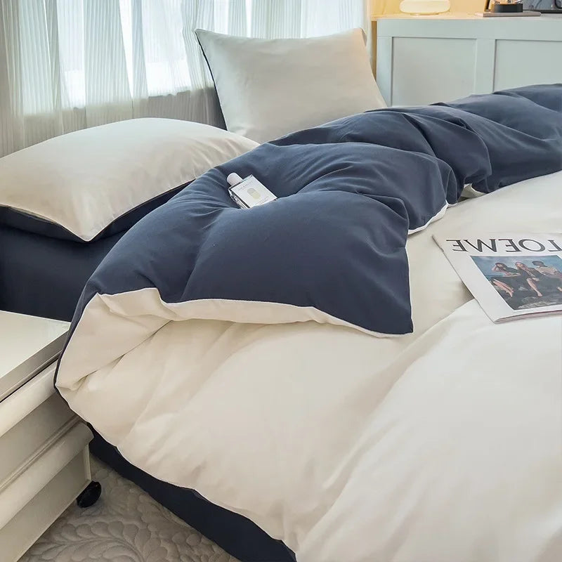 2-side Solid Color Brush Fabric Bed Set 4 Pieces Duvet Cover Pillowcase Bedding Set Bed Sheet Quilt Cover Single Queen King Size