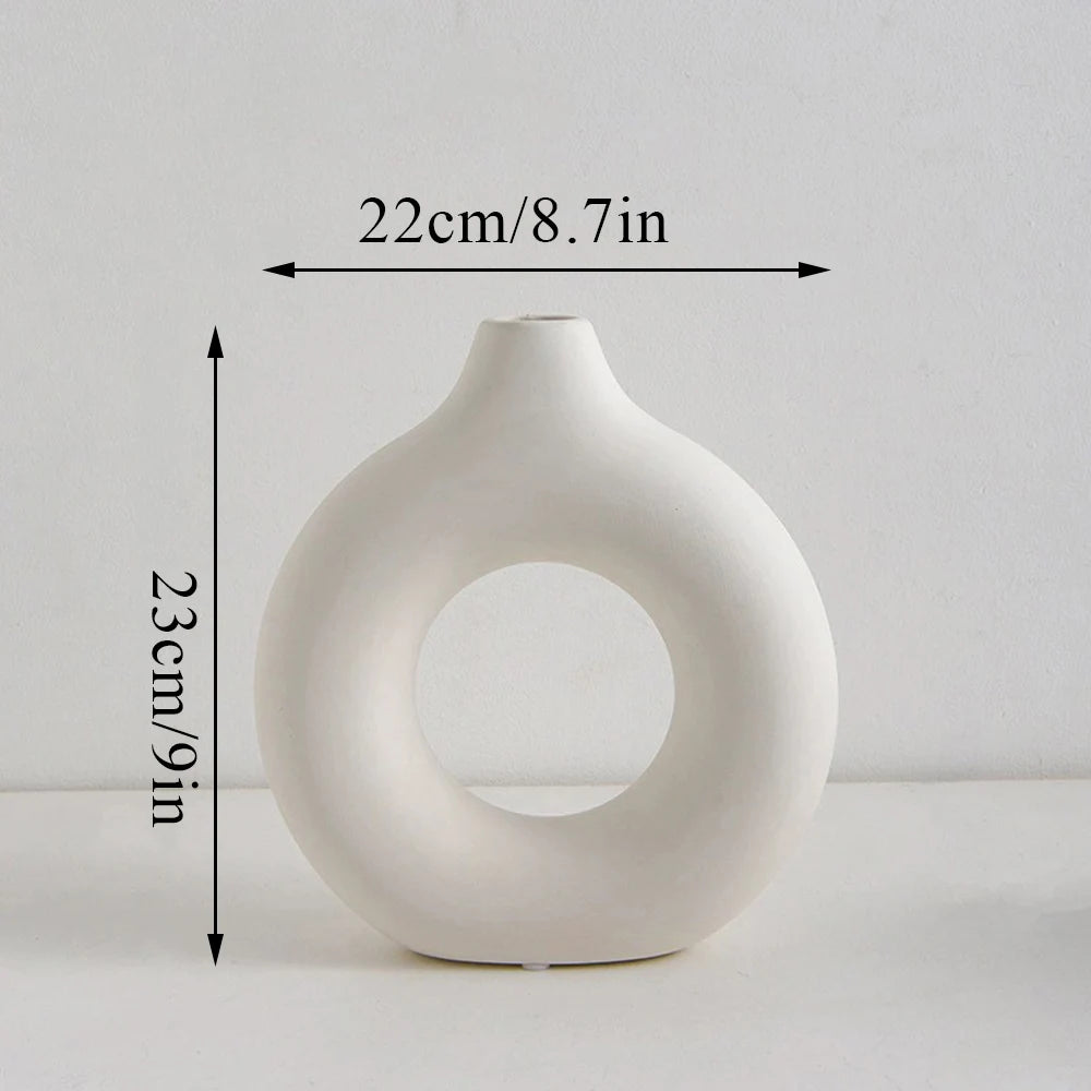 1pcs Black Nordic Ceramic Vase Circular Hollow Donuts Flower Pot Home Decoration Accessories Interior Office Desktop Decor Gift