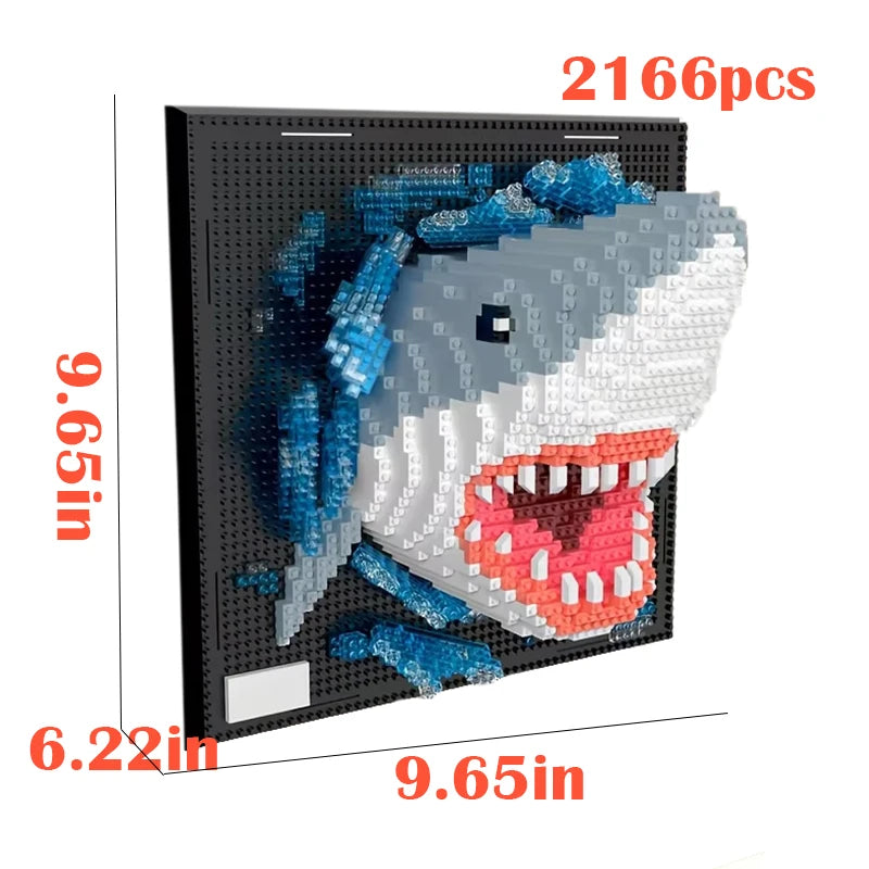 Creative Wall Art Frame Painting Featuring Sharks Eagles Parrots,DIY 3D Micro Animal Particle Building Block Toy,For Adults Gift