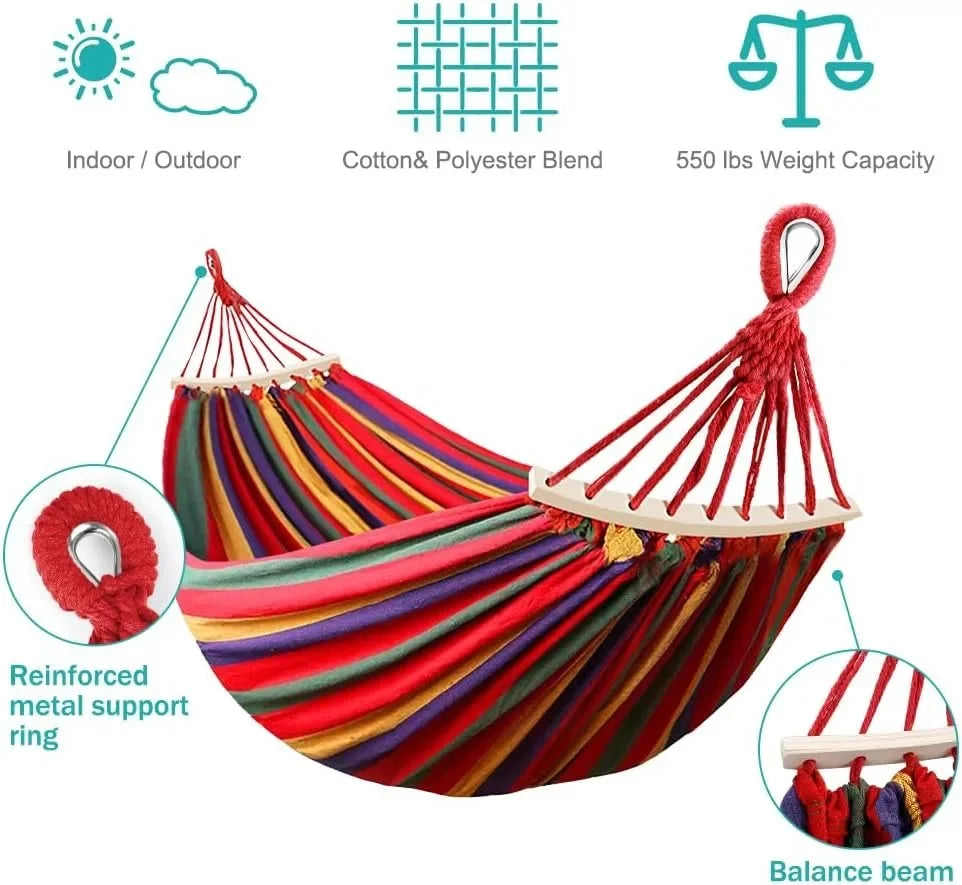 Canvas Garden Hammock Portable Outdoor/Indoor Hammock with Travel Bag for Camping,Backyard,Patio - Comfortable Fabric