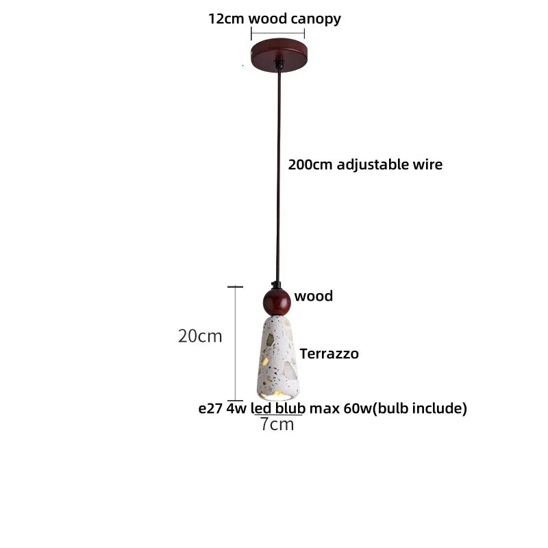 IWHD Wood Ball LED Pendant Lamp Restaurant Bar Living Room Decor Wabi Sabi Stone Terrazzo Nordic Modern Hanging Lights Lamparas