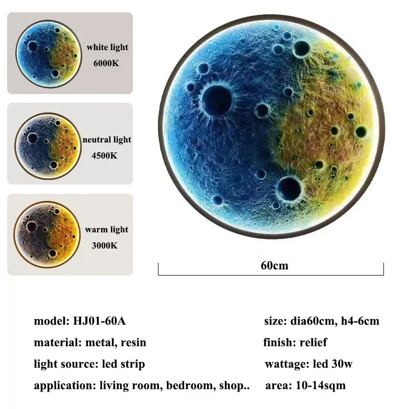 3D Relief Moon Lamp Wall Lamp Internet Famous Atmosphere Decoration Tavern Background Wall Hanging Gypsum Moon Mural Lamp