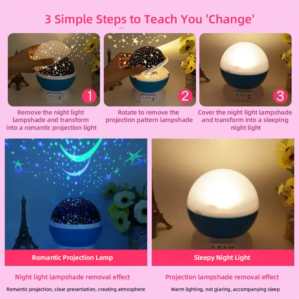 Star Projector Lamp Children Bedroom LED Night Light Baby Lamp Decor Starry Festival Atmosphere Lamp Moon Galaxy Projector Lamp