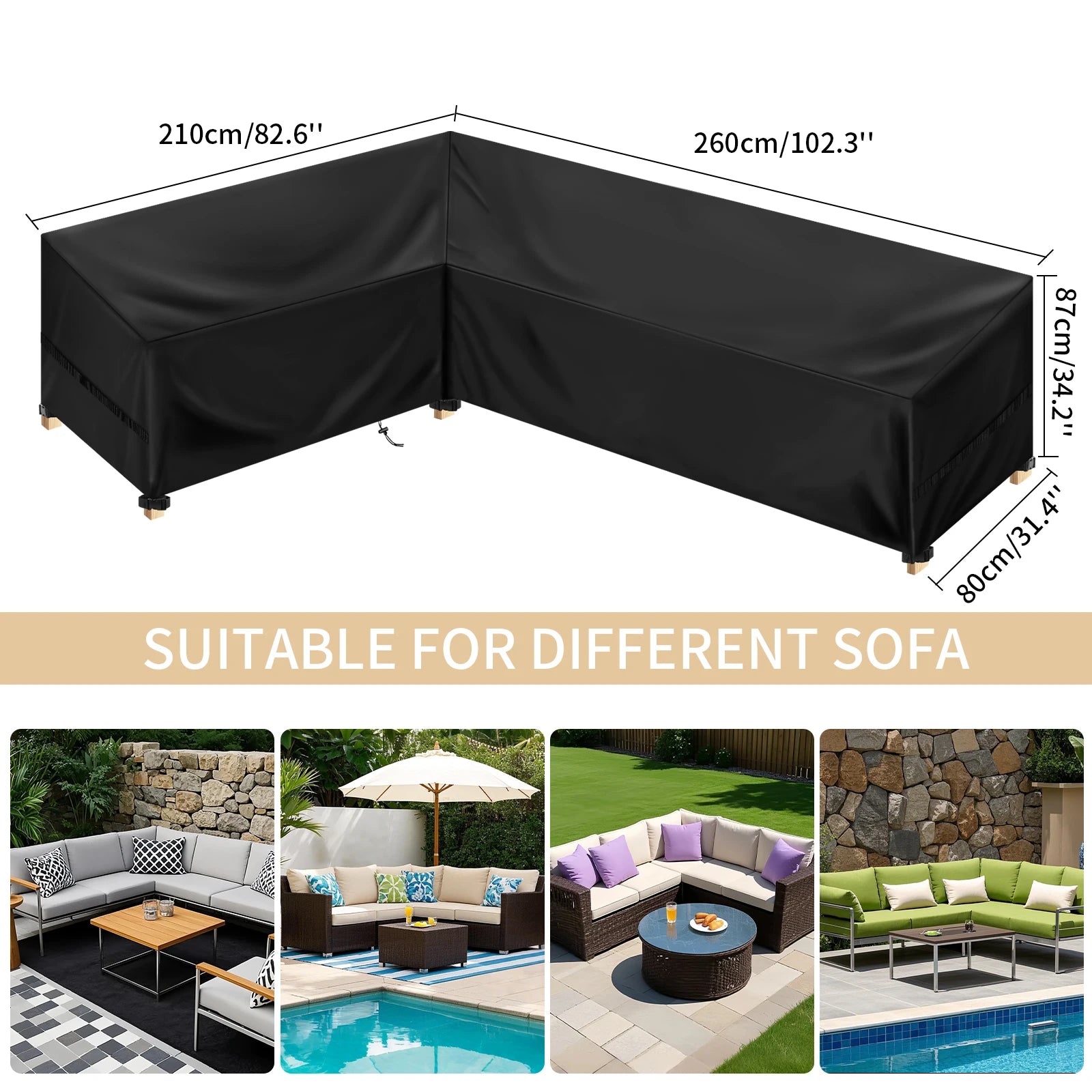 Outdoor Waterproof Sectional Sofa Cover Heavy Duty L-Shape Couch Cover Lawn Sofa Covers Garden Furniture Weather Protection