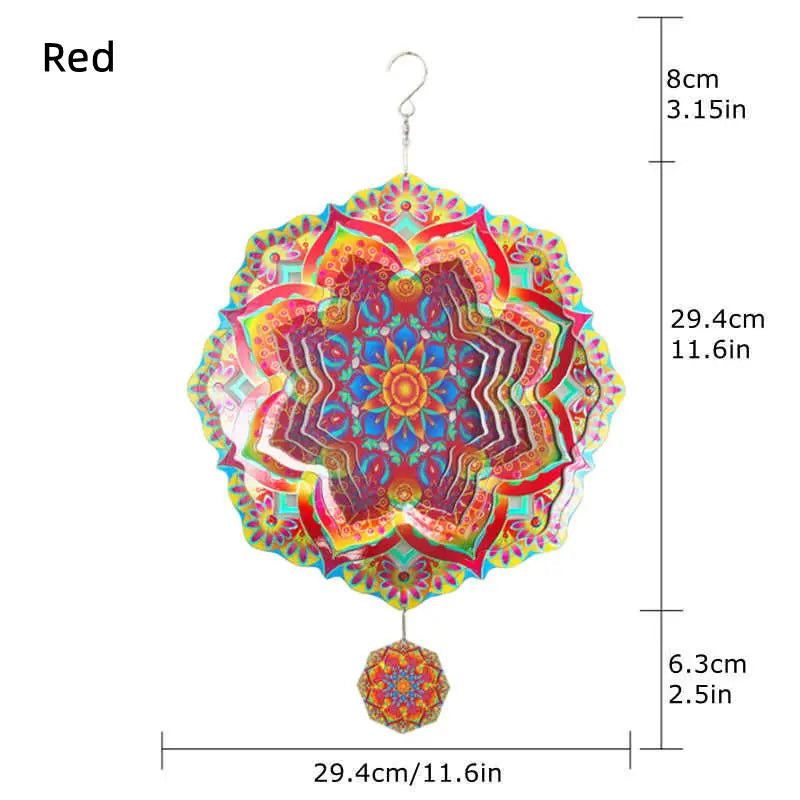 Wind Spinner Mandala Hanging Decor for Outdoor Yard and Garden Kinetic Sculpture Metal 3d Flower Chime Ramadan Patio Ornaments