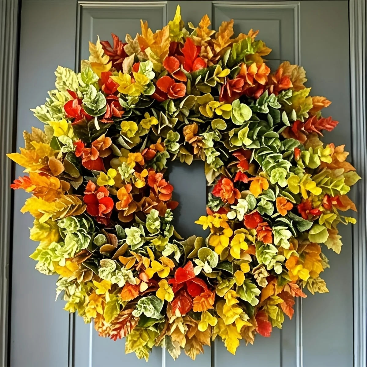 1pc Elegant Artificial Flower Wreath - Realistic Fall Foliage- Indoor Door Hanging Decor for Thanksgiving, Christmas, Halloween