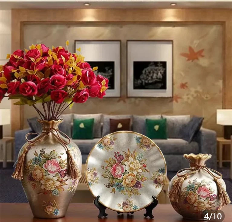 3Pcs/Set Ceramic Vase Stereoscopic dried flowers arrangement wobble plate room entrance ornaments wedding decorations