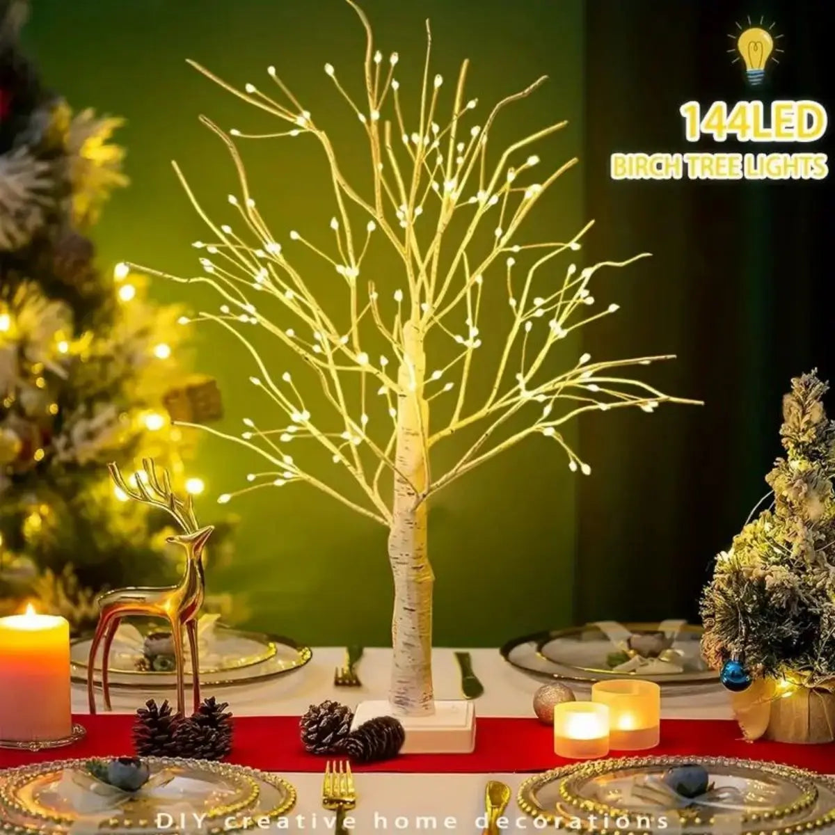 1pc 144 LED Birch Tree Lights, Warm White Light, USB And 3AA Battery Powered (Not Included), Holiday  Decorative Tree