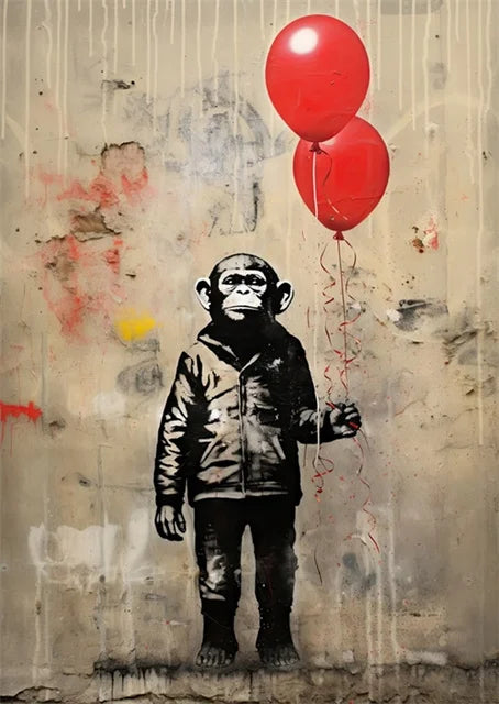Banksy-Inspired Canvas Print-Graffiti Boy and Girl with Balloon Poster for Pop Street Art Decor in Living Room and Home