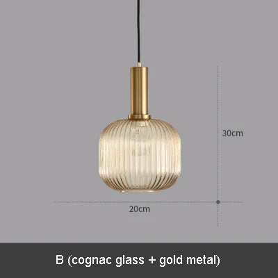 Modern Ribbed Glass Pendant Lamp Smoke Cognac Green Nordic Suspension Light Dinning Room Bedroom Restaurant Hotel Bedside Cafe