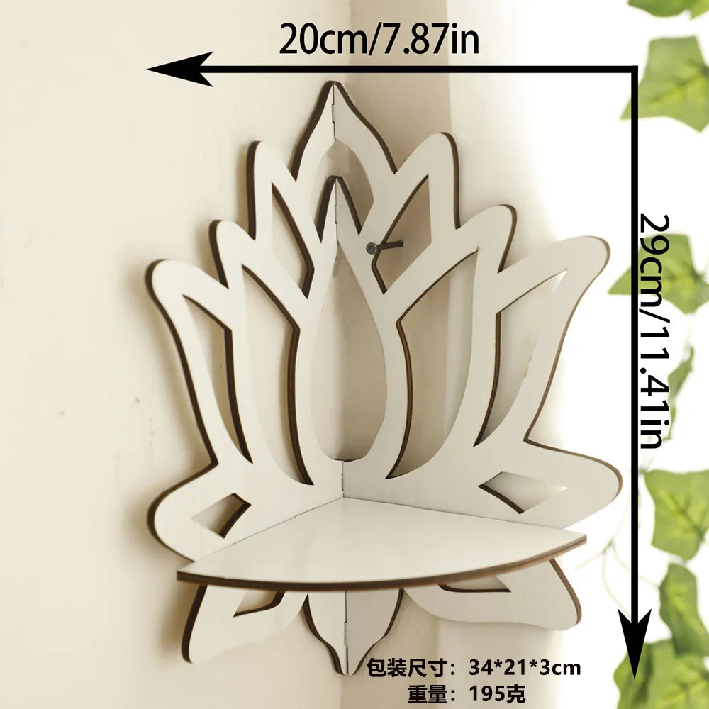Wooden Craftsmanship Butterfly Lotus Hollow Crystal Storage Rack Simple Home Wall Decoration Wall Phone Stand