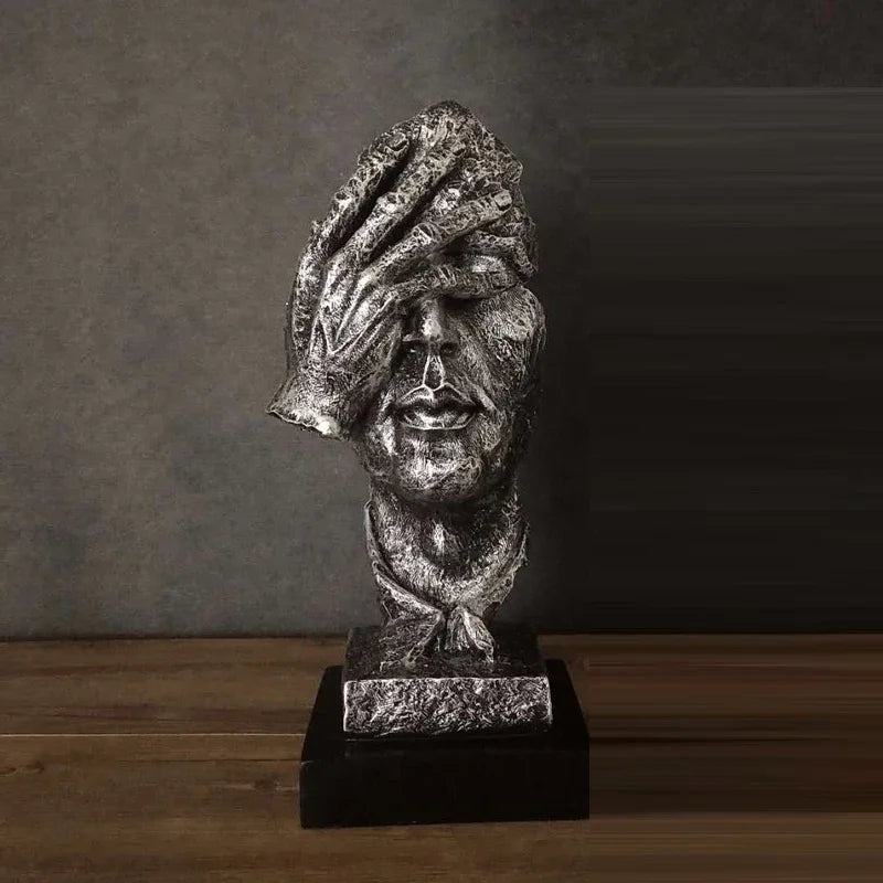 See No Evil Resin Art Silence Mask Figurines Decorations for Home Abstract Silence Is Gold Mask Miniatures Sculpture Artwork