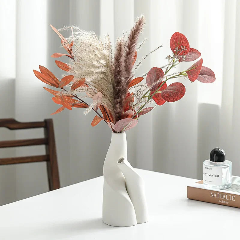 Nordic Home Decor Desktop ornament 1pcs Ceramic vase White minimalist flower vase Combination vase 1pcs