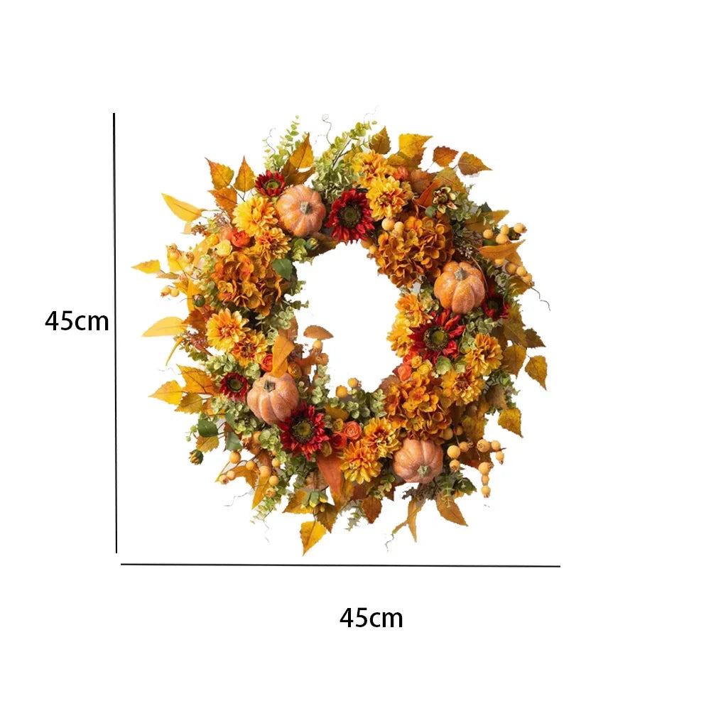 45x45cm Fall Wreaths Autumn Harvest Pumpkin Berry Wreath Maple Leaves Flower Wreaths For Thanksgiving Festive Party Supplies