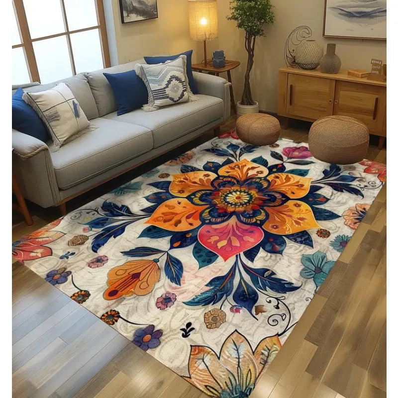 Floral Patterned Rug Non-slip Washable Rug Stylish Contemporary Rug, Living Room Rug Durable Cozy  Area Runner Mats Decoration