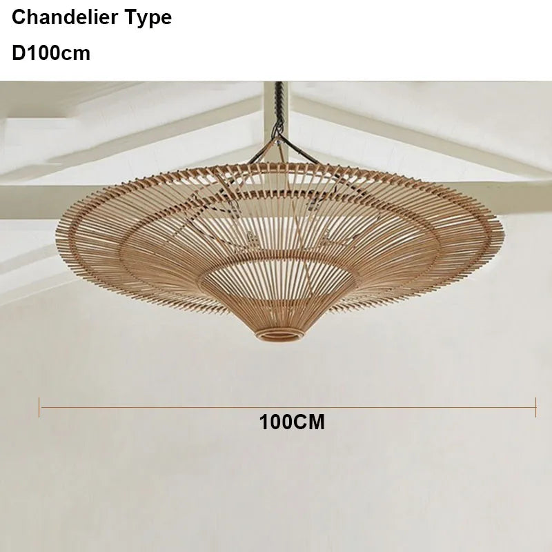 Large Wicker Pendant Lamp Wabi Sabi Style Rattan Chandelier For Living Room Bedroom Restaurant Wood Hand Woven Pendant Lamp