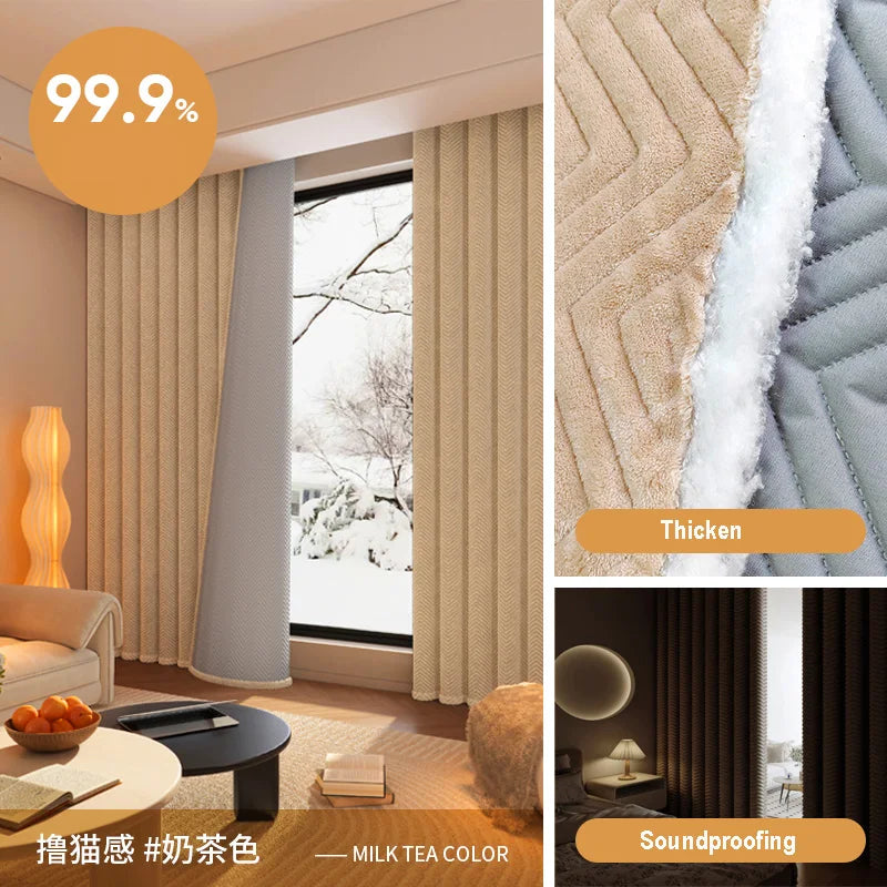 Soundproof Blackout Curtain for Living Room Windproof Window Curtains Warm Winterization Cold Weather Drapery for Bedroom Winter