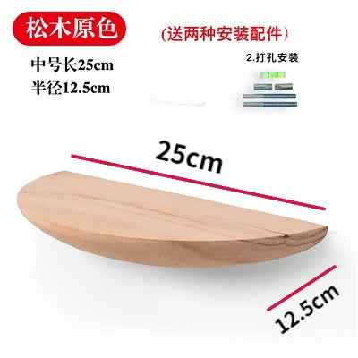 Wooden Semicircle Wall Shelf Background Wall Hanging Projector Display Stand Storage Organization Suspension Home Decoration