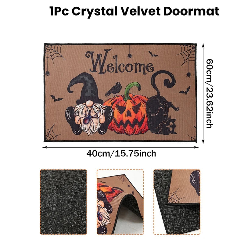 Halloween Crystal Velvet Doormat Halloween Theme Party Decoration Kids Favor Pumpkin Ghost Doormat Trick or Treat Party Supplies