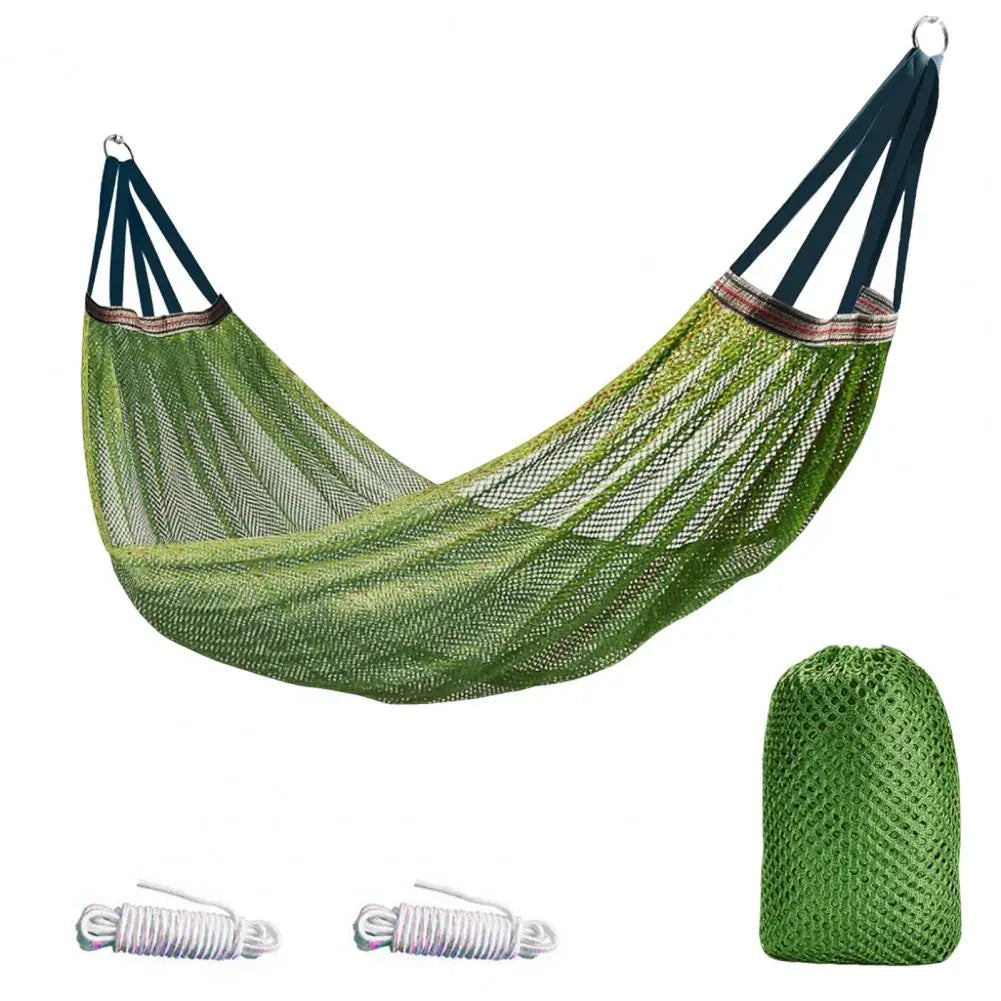 Portable Single Person Hammock with Carry Bag Breathable Mesh Swing for Camping Garden Patio Balcony Outdoor Relaxation