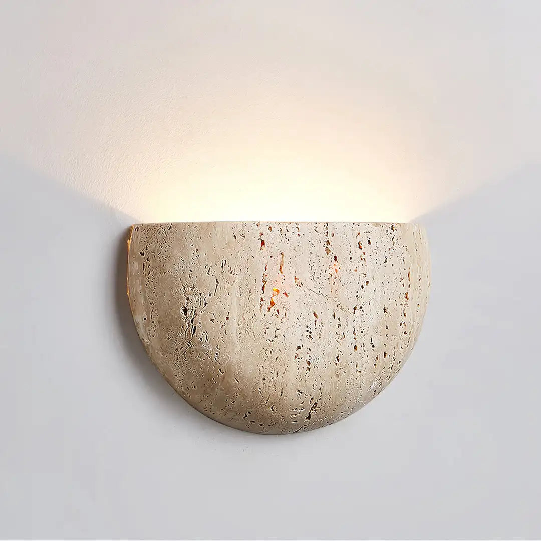 Japanese Yellow Travertine LED Wall Light Caver Stone Wall Sconce Lamp for Corridor Bedside Livingroom Staircase Hallway Porch