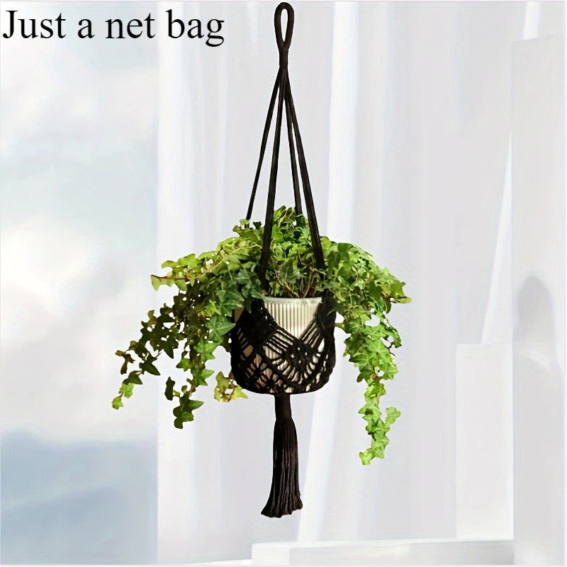 1pcs Boho Macrame Plant Hanger for Indoor Outdoor Hanging Succulents Cotton Rope Woven Hanging Basket with Net Pouch