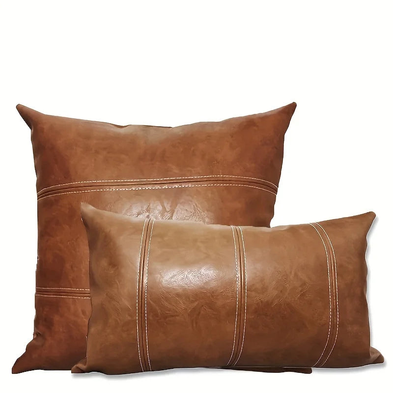 1pc Faux Leather Throw Pillow Covers  Thick Large Decorative Modern Boho Farmhouse Living Room Square Cases for Couch Bed Sofa