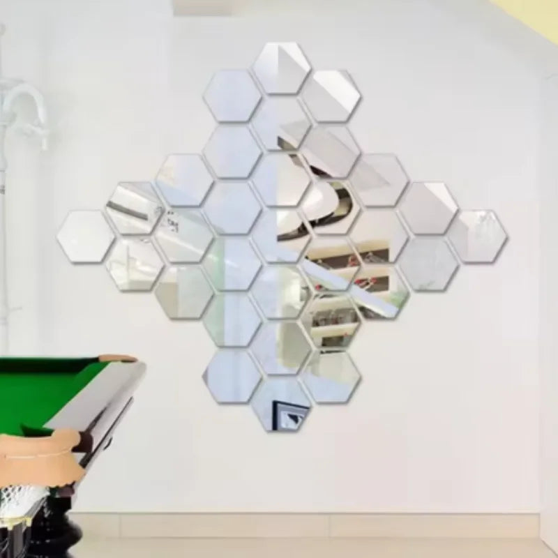 45pcs Mirror Wall Sticker, Hexagon Wall Art Sticker, DIY Household Decorative Tiles Sticker