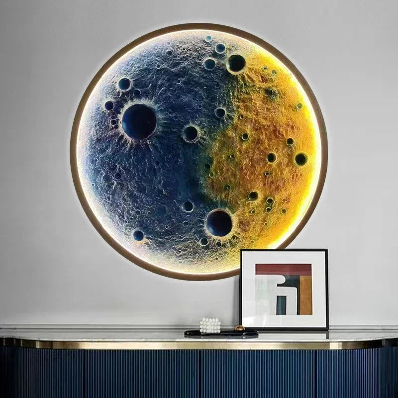 3D Relief Moon Lamp Wall Lamp Internet Famous Atmosphere Decoration Tavern Background Wall Hanging Gypsum Moon Mural Lamp