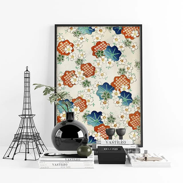 Watanabe Seitei Japanese Woodblock Print Art Antique Poster Floral Pattern Wall Picture Flower Botanical Canvas Painting Decor