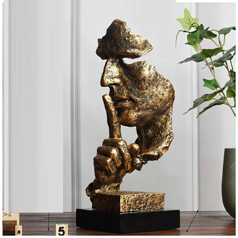 See No Evil Resin Art Silence Mask Figurines Decorations for Home Abstract Silence Is Gold Mask Miniatures Sculpture Artwork