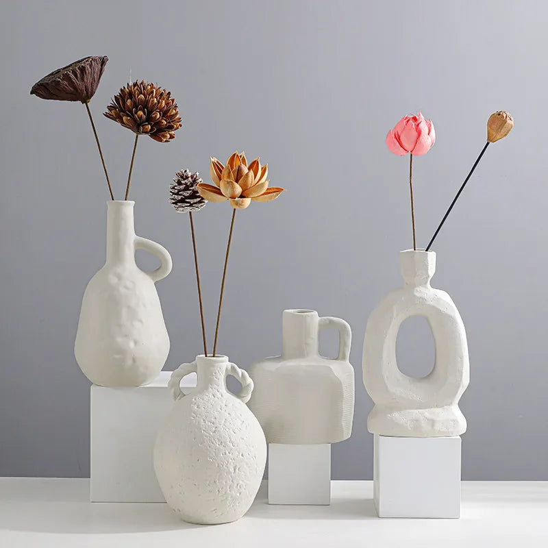Nordic Minimalist Ceramics Vase Ornaments Creative Living Room TV Cabinet Desktop Dried Flower Vases Home Decoration Accessories
