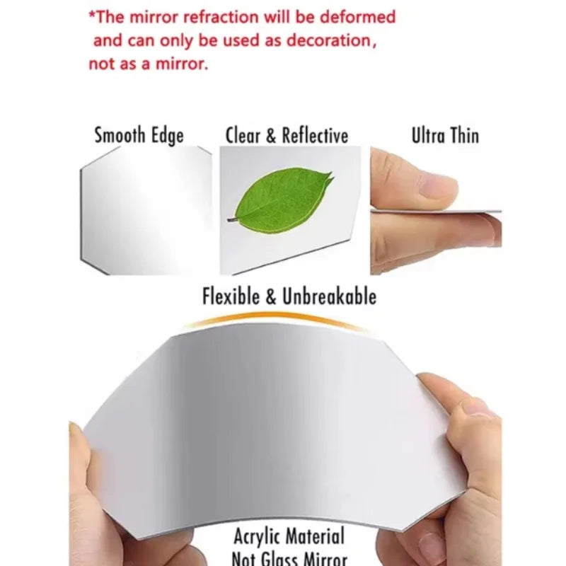 45pcs Mirror Wall Sticker, Hexagon Wall Art Sticker, DIY Household Decorative Tiles Sticker