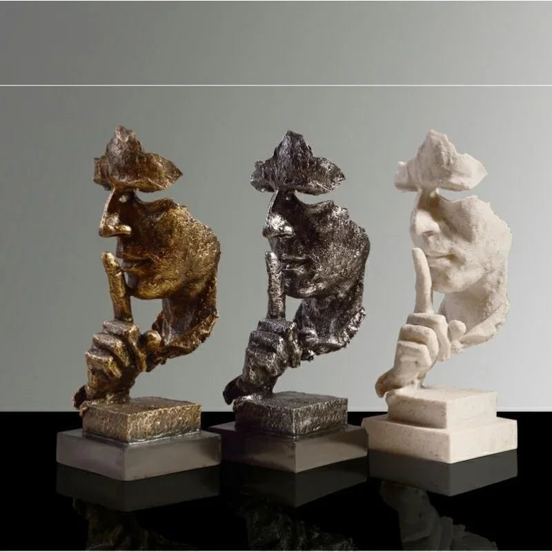 See No Evil Resin Art Silence Mask Figurines Decorations for Home Abstract Silence Is Gold Mask Miniatures Sculpture Artwork