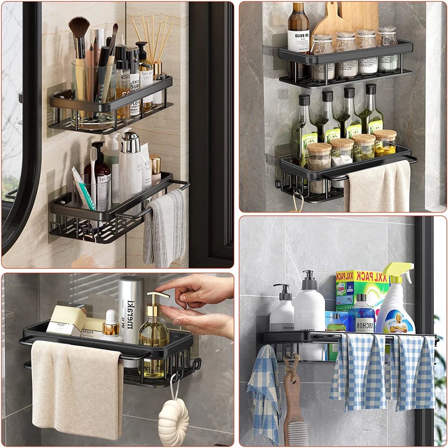 Spice Rack Dish Wall Shelf Kitchen Cabinet Storage Shelves Drying Sink Nail Free Wall Hanging Corner Rectangular Rack
