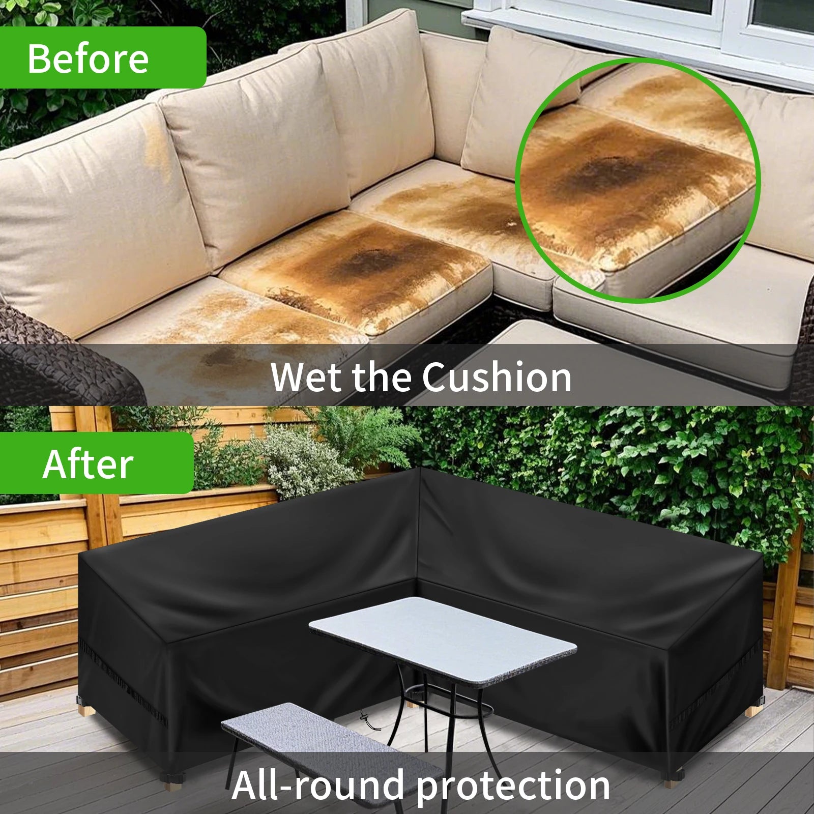 Outdoor Waterproof Sectional Sofa Cover Heavy Duty L-Shape Couch Cover Lawn Sofa Covers Garden Furniture Weather Protection