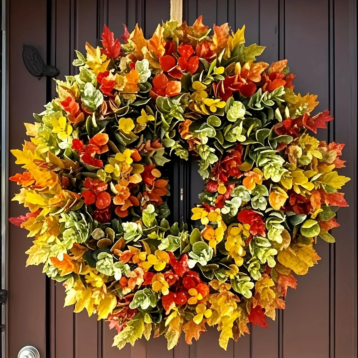 1pc Elegant Artificial Flower Wreath - Realistic Fall Foliage- Indoor Door Hanging Decor for Thanksgiving, Christmas, Halloween