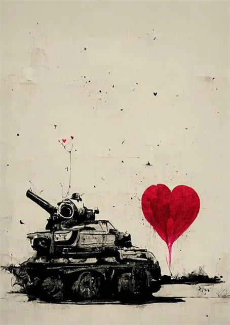 Banksy-Inspired Canvas Print-Graffiti Boy and Girl with Balloon Poster for Pop Street Art Decor in Living Room and Home
