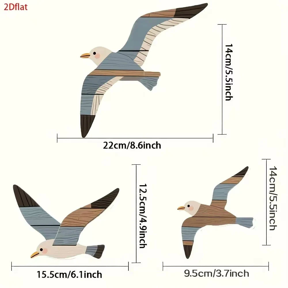 3PCS Wooden Seagull Wall Decorations Nautical Coast Theme Retro Beach Marine Bird Living Room Bedroom Wall Art Decoration