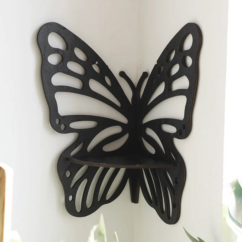 Wooden Craftsmanship Butterfly Lotus Hollow Crystal Storage Rack Simple Home Wall Decoration Wall Phone Stand