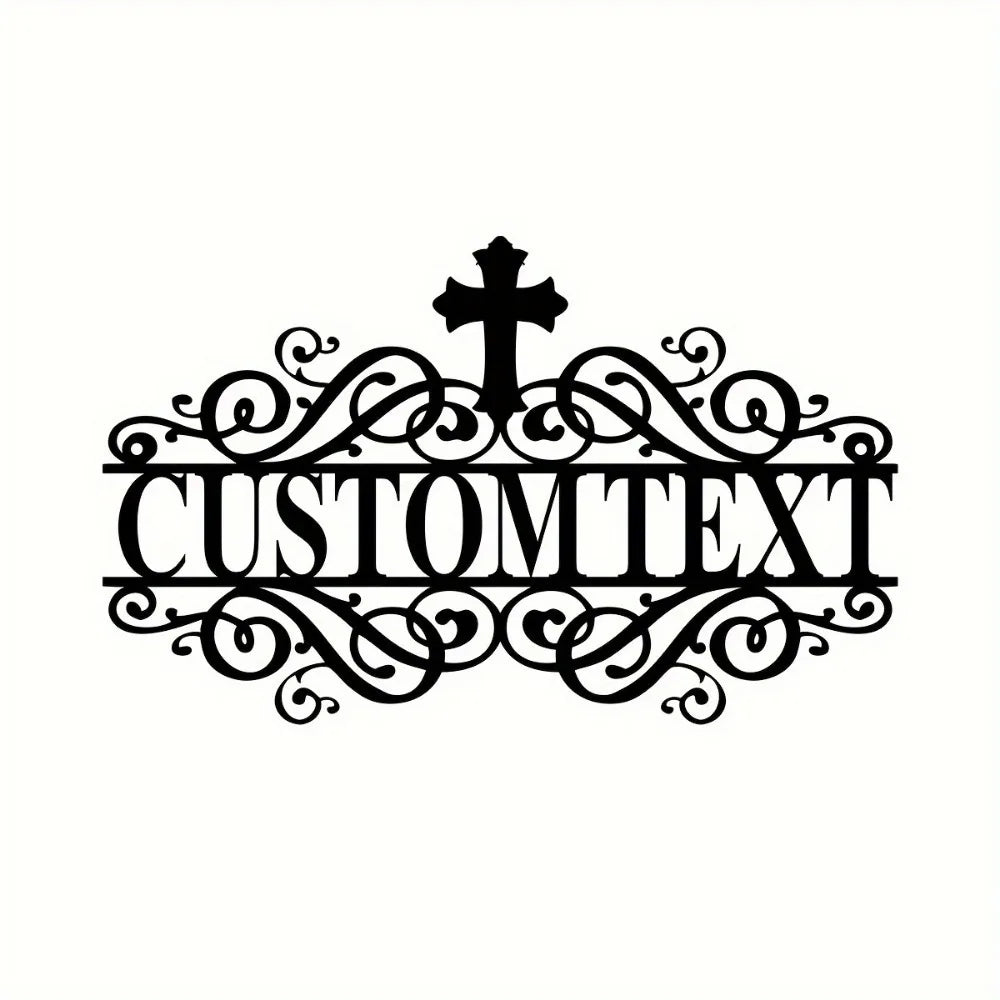 Custom Metal Nameplate Graceful Cross Pattern Tailored Outdoor Wall Deco Churches Homes Vintage Housewarming Birthday Gift Sign