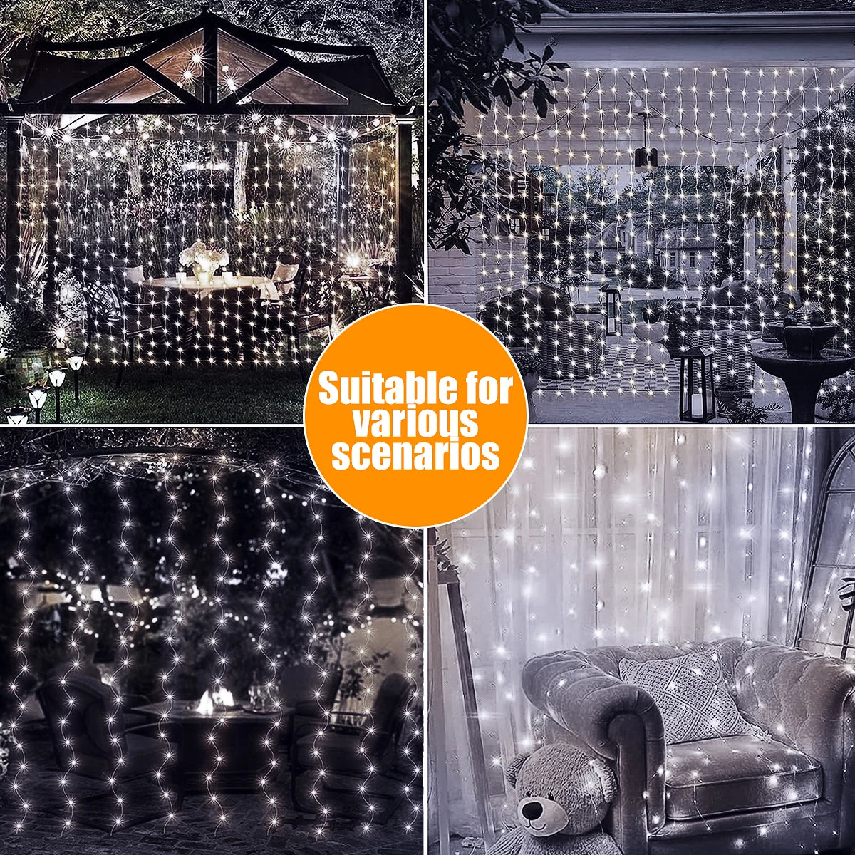 1pc Solar Curtain String Lights Outdoor Fairy Lights Solar Powered Twinkle String Lights 8 Modes For Home Garden Patio Decor