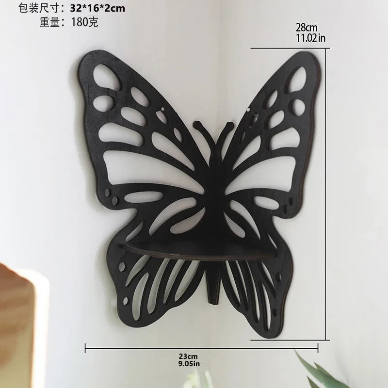 Wooden Craftsmanship Butterfly Lotus Hollow Crystal Storage Rack Simple Home Wall Decoration Wall Phone Stand