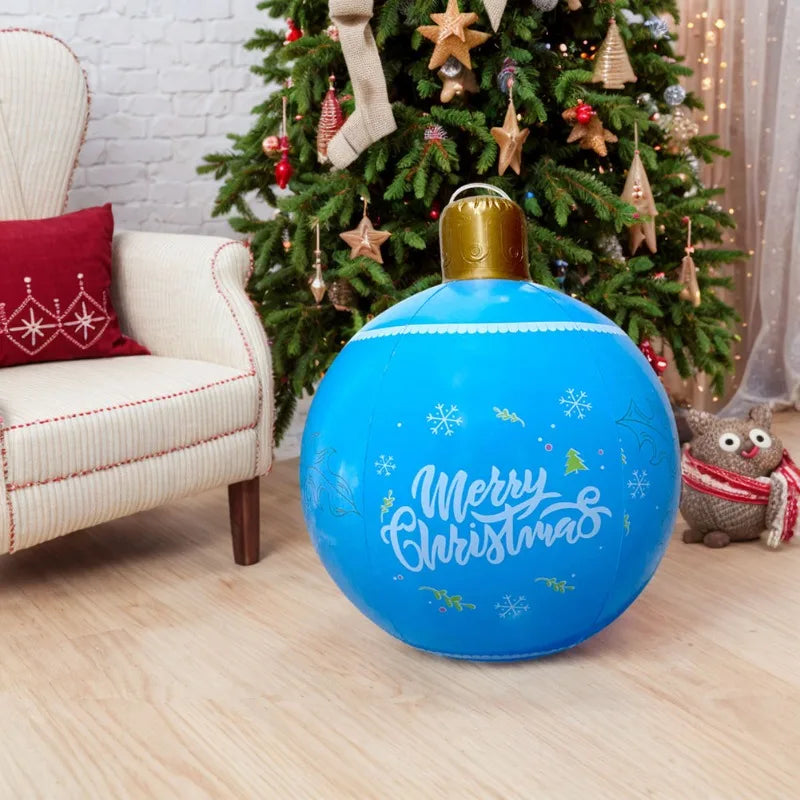 Jumbo 60CM Inflatable Christmas Sphere Outdoor Holiday Decor PVC Weatherproof Lawn Ornament for Xmas New Year Festivities