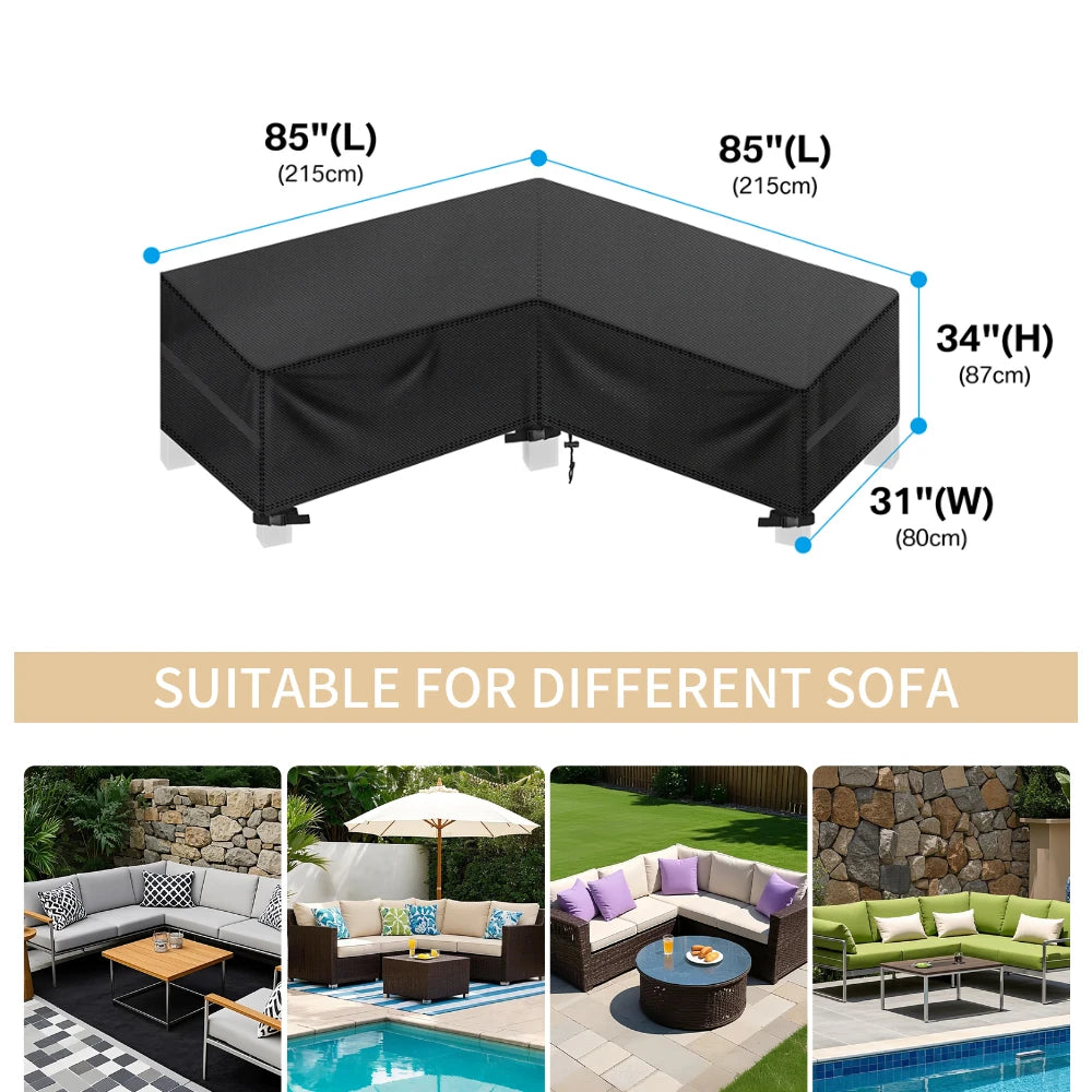 Outdoor Waterproof Sectional Sofa Cover Heavy Duty L-Shape Couch Cover Lawn Sofa Covers Garden Furniture Weather Protection