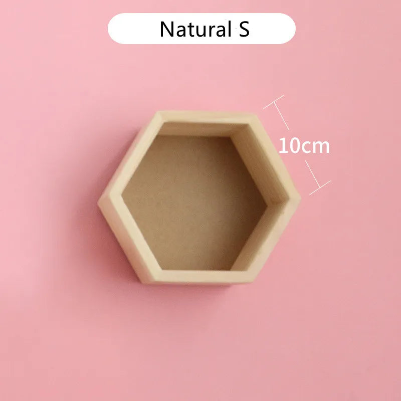 Nordic Wood Hexagon Wall DecorationKids Bedroom Candy Organization Hanger Photography Props Shelves Storage Decor Polygon Box