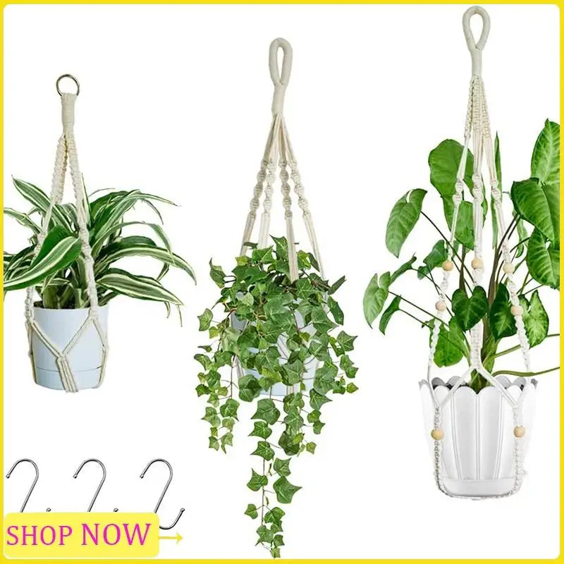 Especial 3 Pcs Rope Hanging Planter Hanging Plant Holders Macrame Flower Pot Hanger With Hanging Hooks For Outdoor Decor