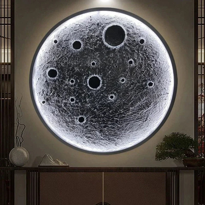 3D Relief Moon Lamp Wall Lamp Internet Famous Atmosphere Decoration Tavern Background Wall Hanging Gypsum Moon Mural Lamp